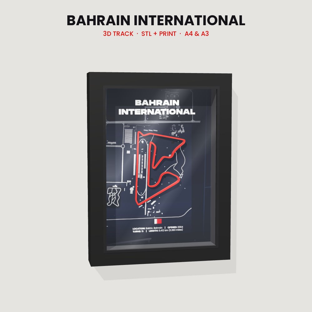 Bahrain International 3D track in a black shadow box frame