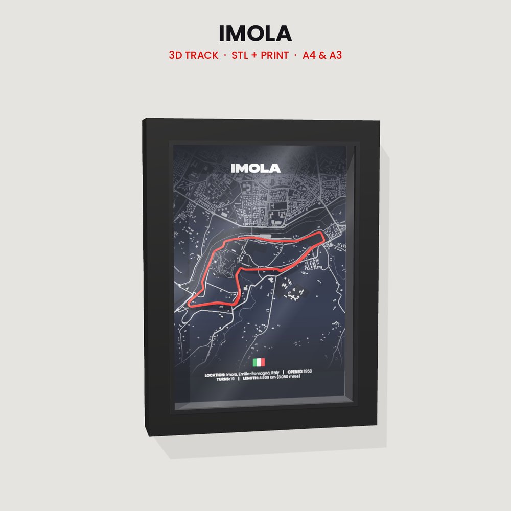 Imola 3D track in a black shadow box frame