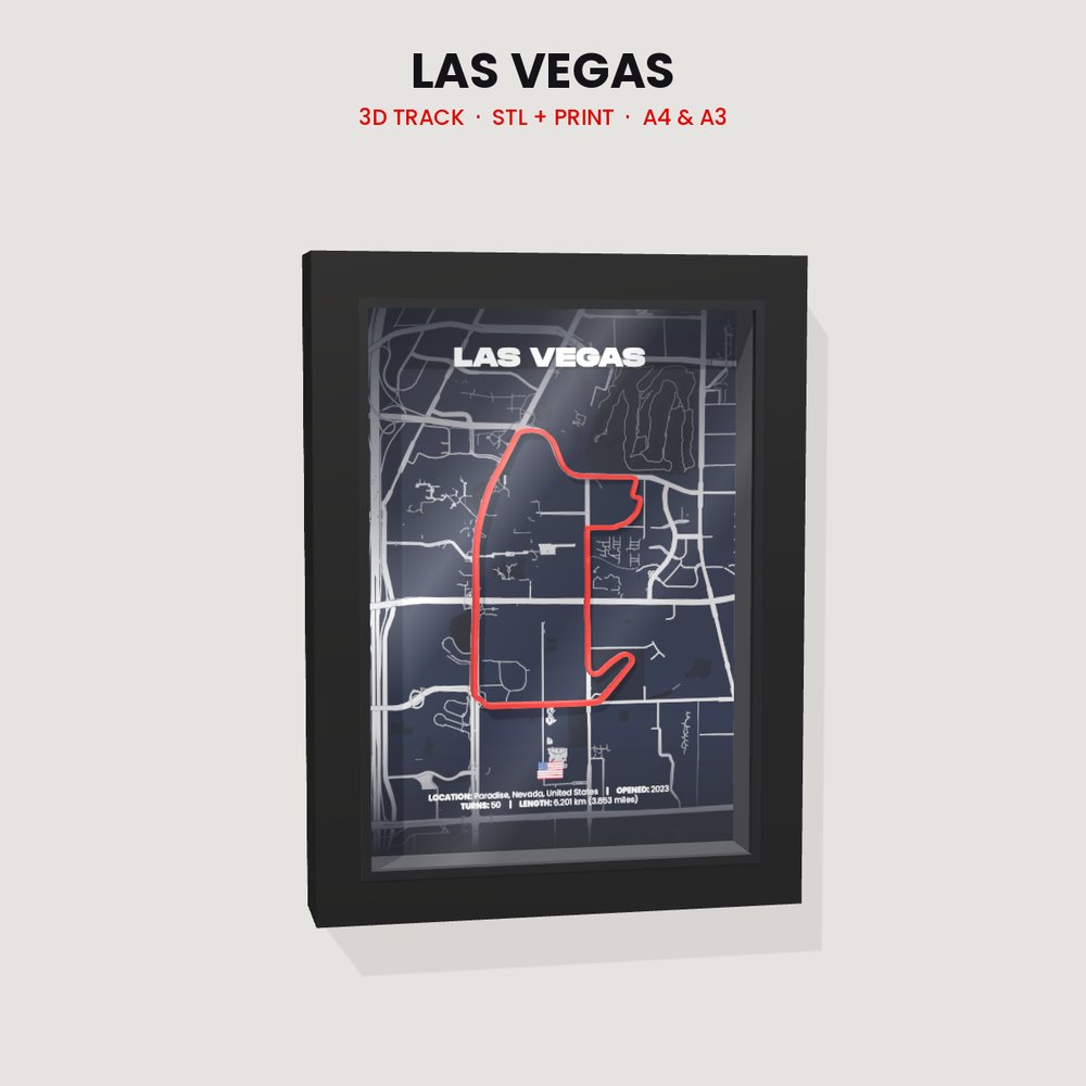 Las Vegas 3D track in a black shadow box frame