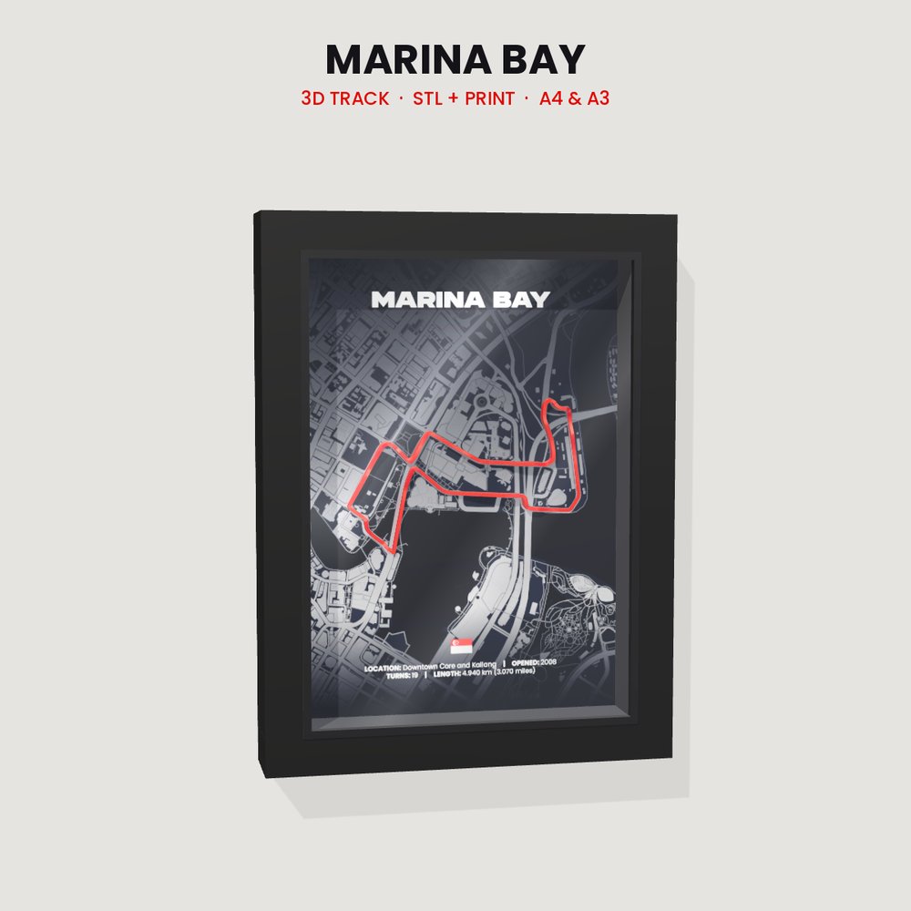 Marina Bay 3D track in a black shadow box frame