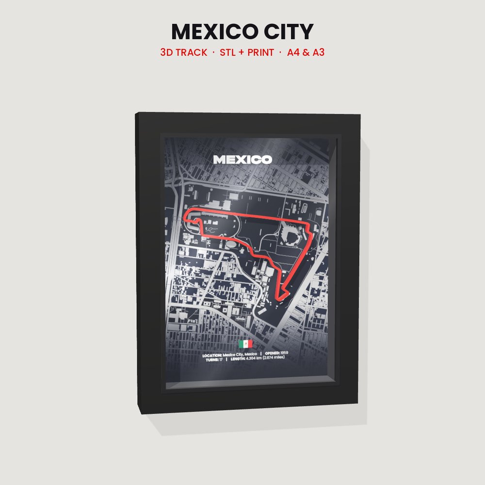 Mexico City 3D track in a black shadow box frame