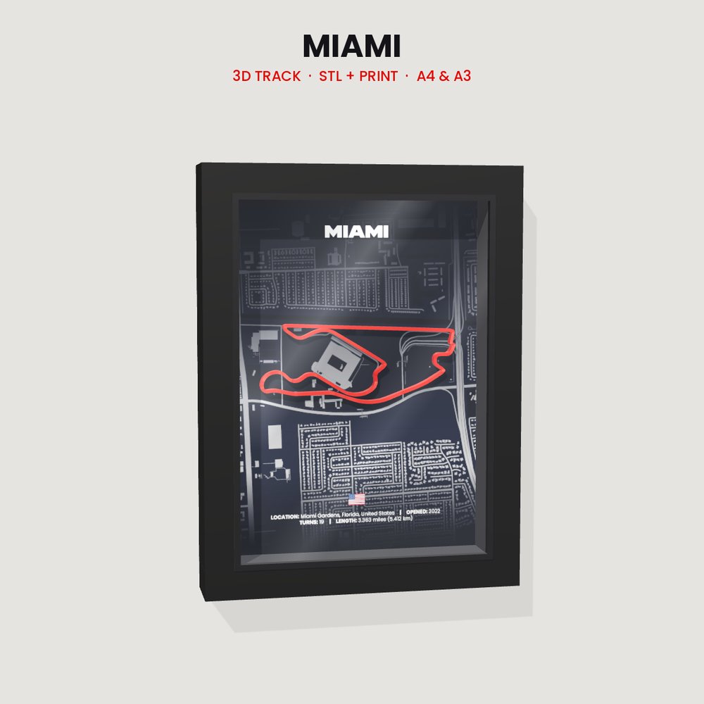 Miami 3D track in a black shadow box frame