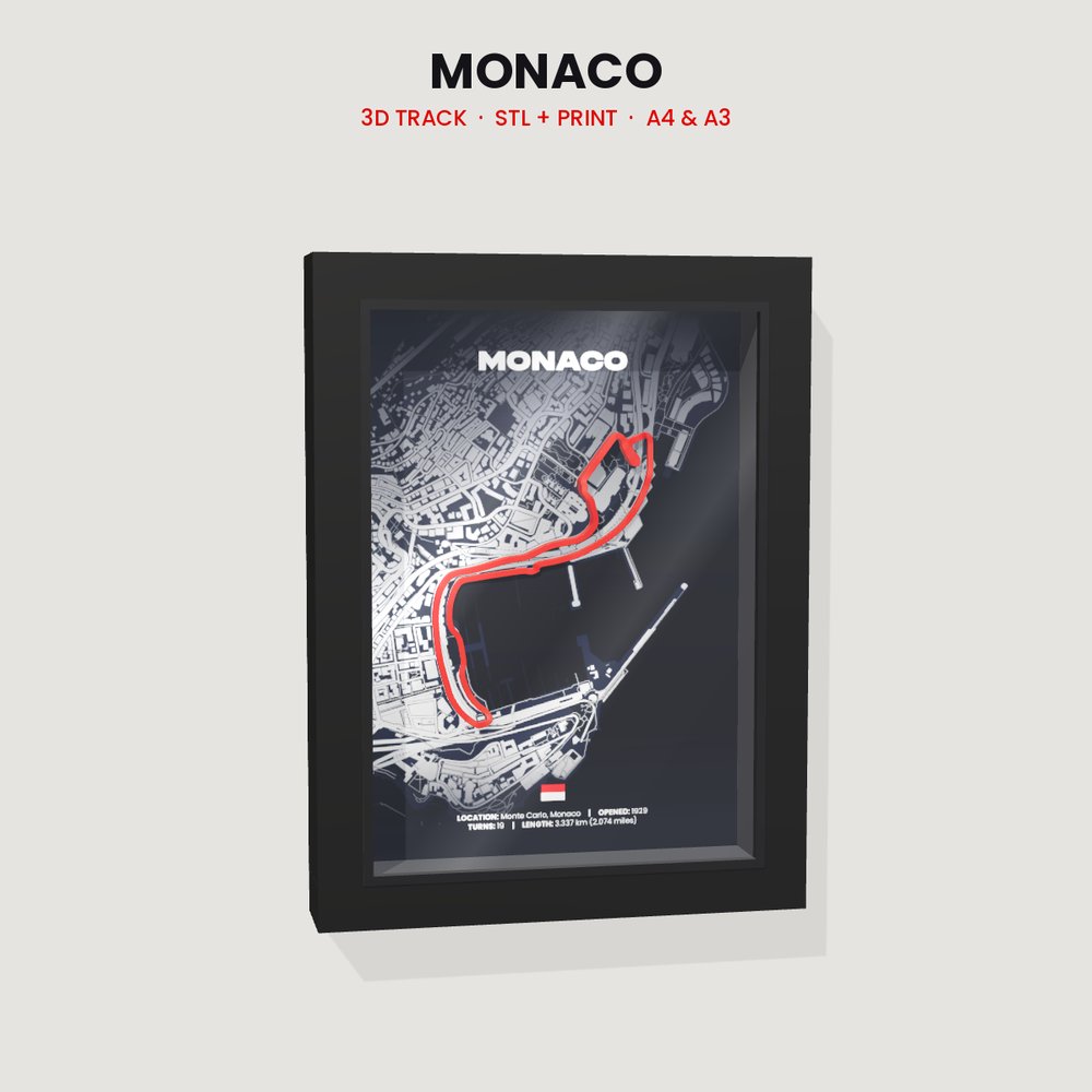 Monaco 3D track in a black shadow box frame