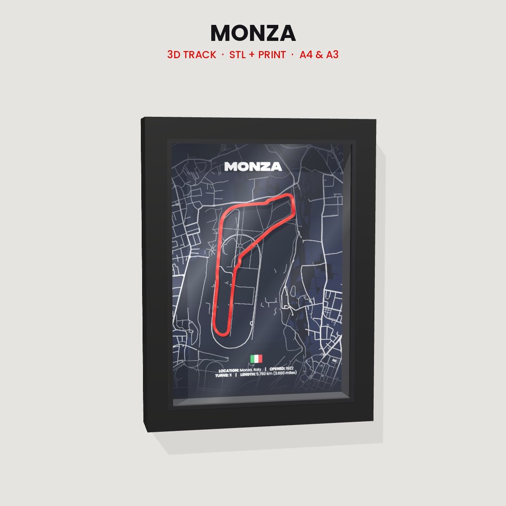 Monza 3D track in a black shadow box frame