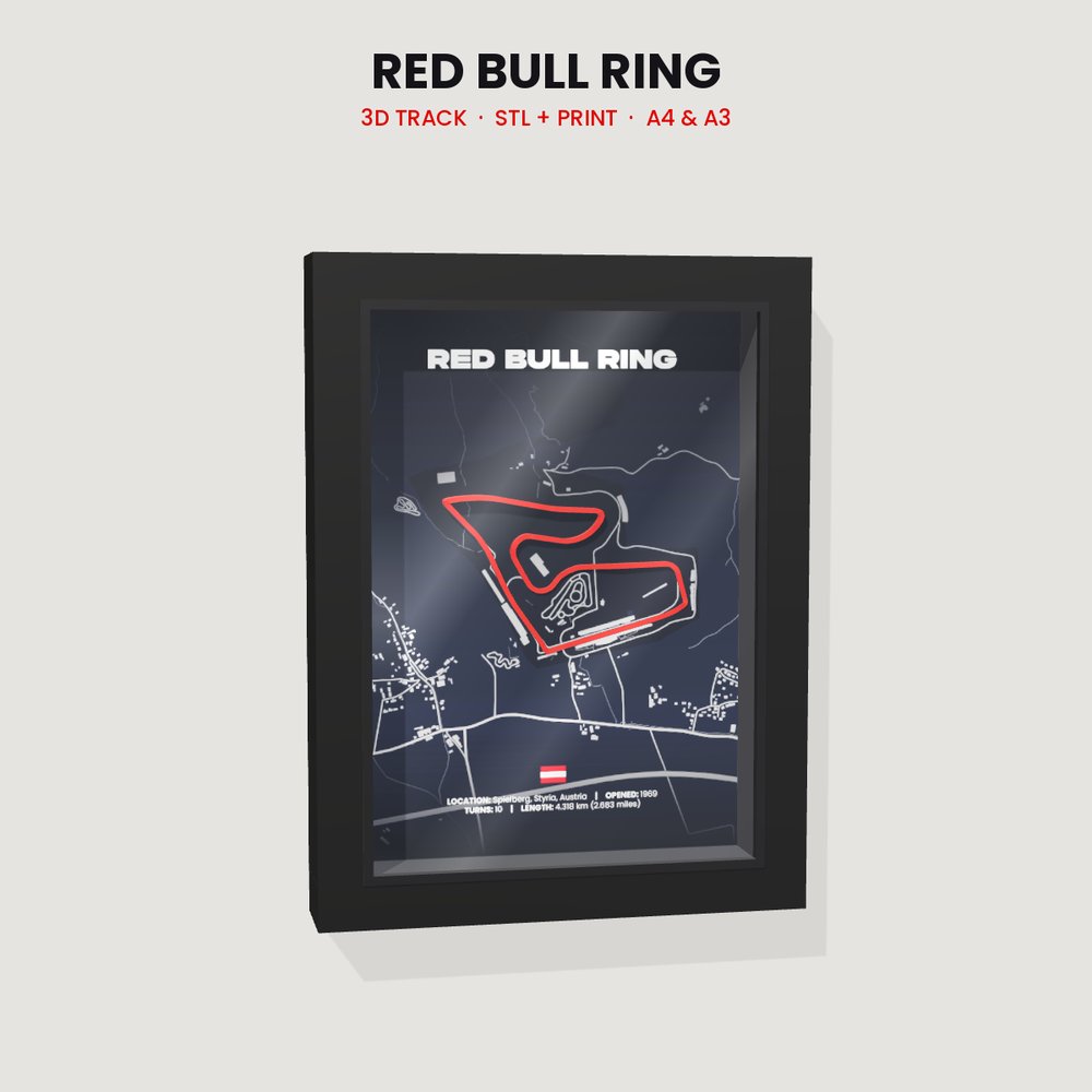 Red Bull Ring 3D track in a black shadow box frame