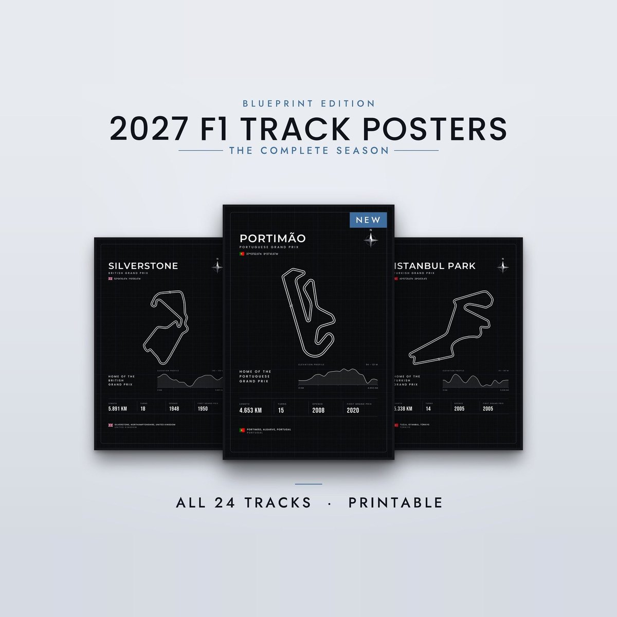 F1 track poster bundle 2027 blueprint 24 tracks Portimão Istanbul Park