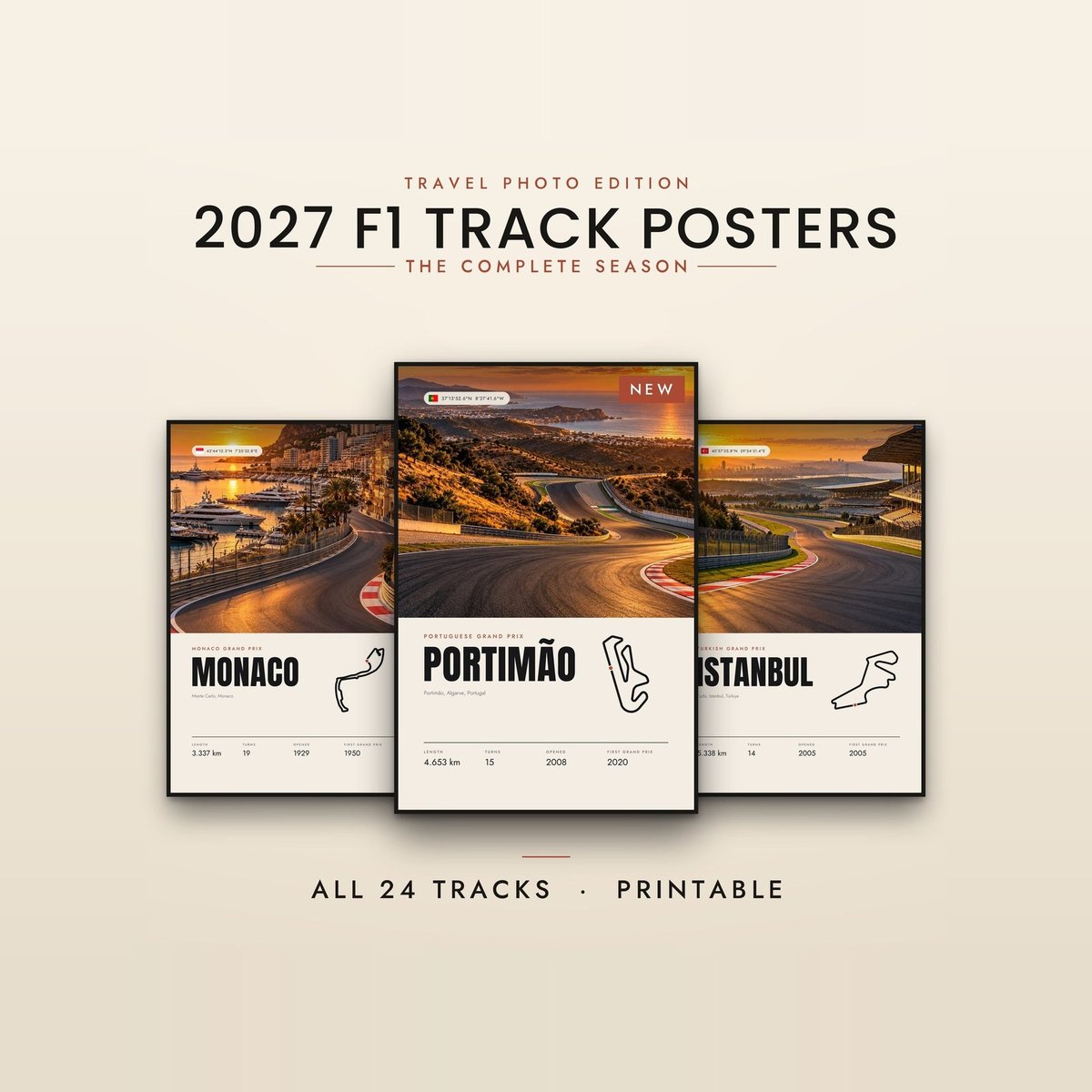 F1 track poster bundle 2027 travel photo 24 tracks Portimão Istanbul Park