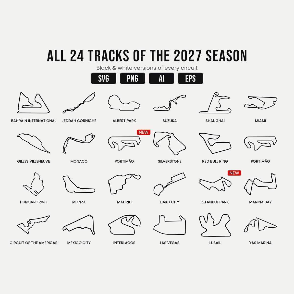 All 24 formula 1 track svg files 2027 season