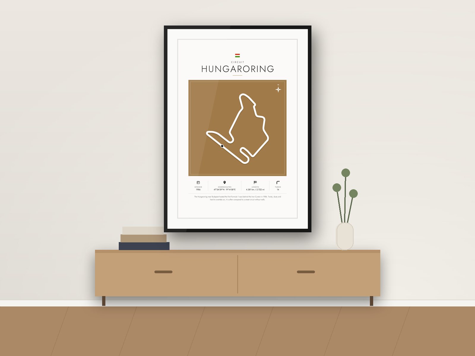 Hungaroring circuit poster, Gallery Colour Edition, framed on a wall